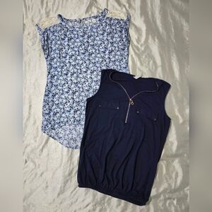Lot Of 2 Summer Tops Navy Blue PerSeption & Blue Floral Print Cato Size Medium